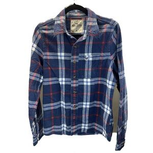 Hollister Men's Red and Blue Checkered flannel Shirt Size M